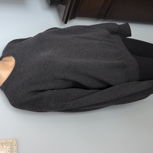 Vtg Oversized Grandpacore Charcoal Ribbed Virgin Wool Blend Crew Neck Sweater - Picture 4 of 14